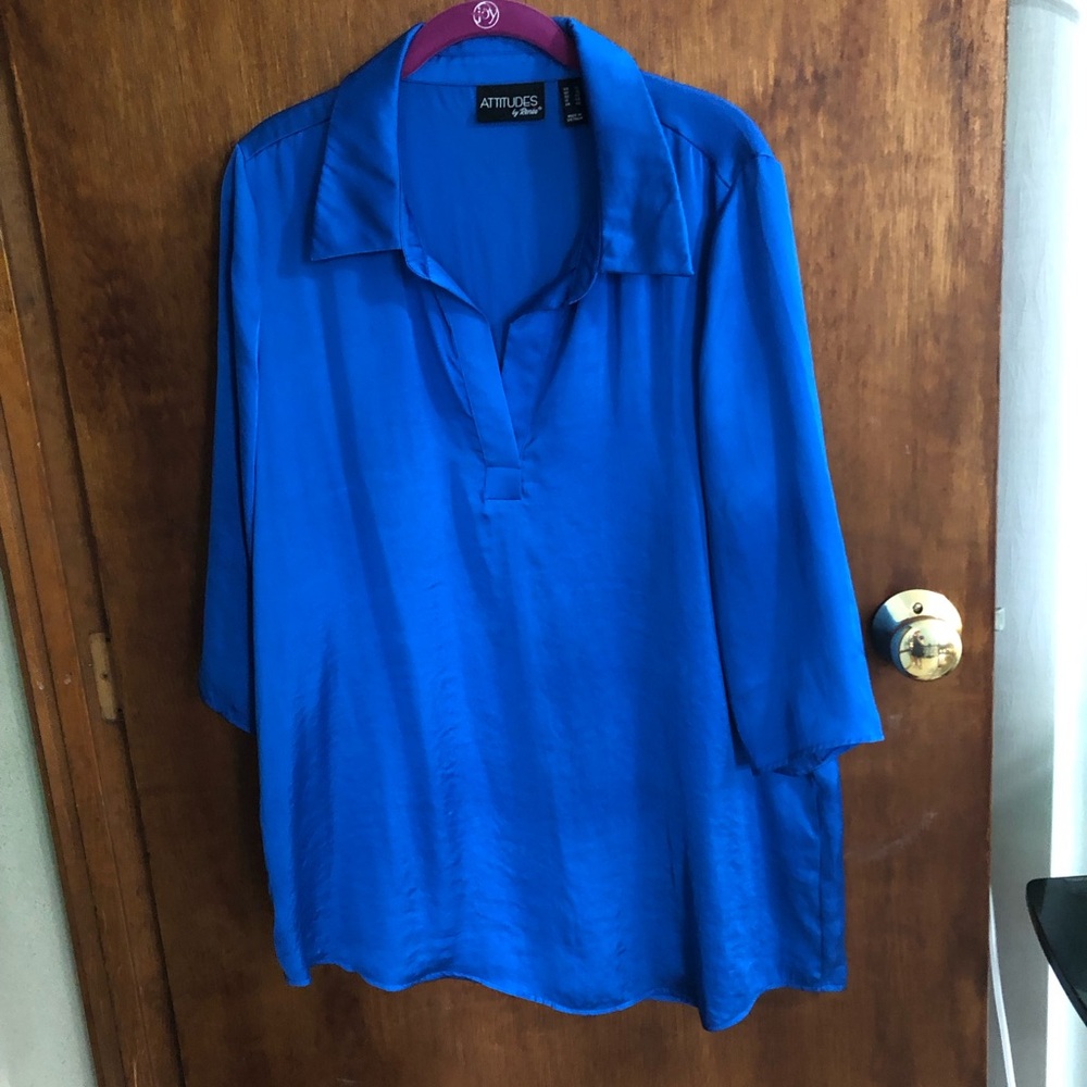 Attitudes by Renee Blue Blouse Elegant Top
